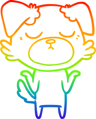 Gökkuşağı gradyan çizimi. Bir insan tarafından çizilmiş şirin bir köpek çizimi.