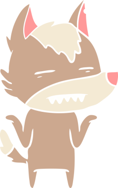 Düz renkli çizgi film kurt bir insan tarafından çizilmiş dişleri gösteriyor.