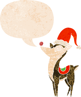 Bir insan tarafından çizilmiş, grunge dertli retro desenli konuşma baloncuklu karikatür Noel geyiği.