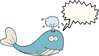 Serbest konuşma balonu karikatür balinası bir insan tarafından çizilmiş su püskürten