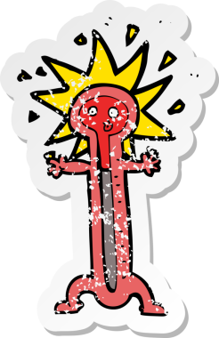 Bir insan tarafından çizilmiş karikatür termometresinin gerilimli retro etiketi