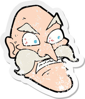 Bir insan tarafından çizilmiş kızgın yaşlı bir adamın gerilmiş çıkartması.