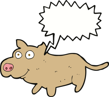 Bir insan tarafından çizilmiş konuşma balonu olan mutlu küçük bir köpek.