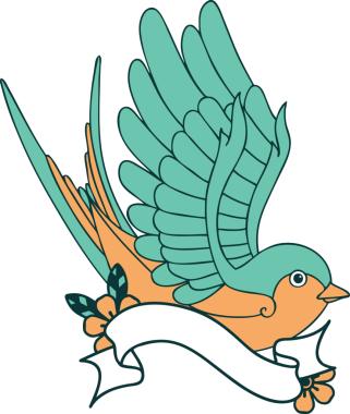 Geleneksel dövme, bir insan tarafından çizilmiş bir kırlangıç sancağıyla