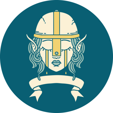 Retro Dövme Tarzı Ağlayan Elf Savaşçısı karakteri bir insan tarafından çizilmiş pankartıyla