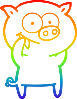 Bir insan tarafından çizilmiş neşeli bir domuz çizgi filminin gradyan çizimi.