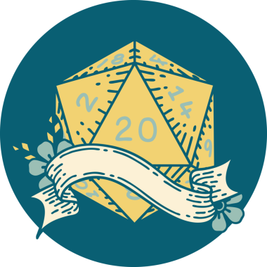 Retro Dövme Biçimi Doğal 20 D20 zar bir insan tarafından çizildi