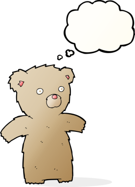 Bir insan tarafından çizilmiş düşünce balonlu oyuncak ayı.