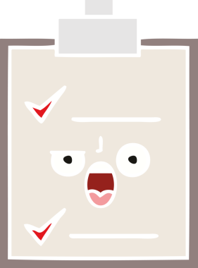 Bir insan tarafından çizilmiş bir kontrol listesinin düz renk retro karikatürü