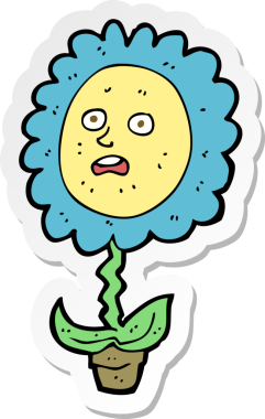 Bir insan tarafından çizilmiş karikatür çiçeğinin çıkartması.