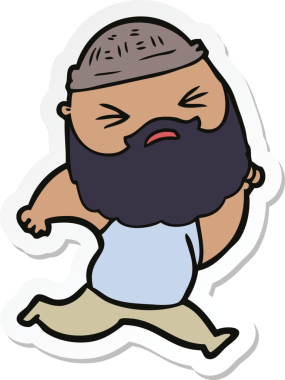 Bir insan tarafından çizilmiş sakallı bir karikatür adamın çıkartması.