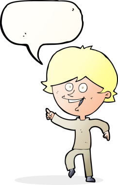 Bir insan tarafından çizilmiş konuşma balonlu mutlu bir adam.