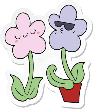 Bir insan tarafından çizilmiş şirin bir karikatür çiçeğinin çıkartması.