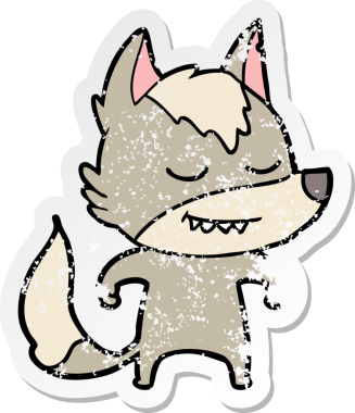 Bir insan tarafından çizilmiş dost canlısı bir kurdun sıkıntılı çıkartması.