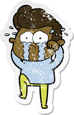 Bir insan tarafından çizilmiş ağlayan bir karikatür çıkartması.