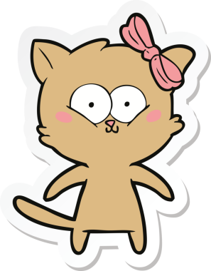 Bir insan tarafından çizilmiş çizgi film kedisinin çıkartması.