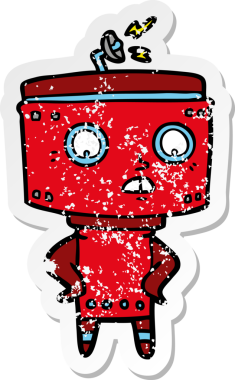 Bir insan tarafından çizilmiş karikatür robotunun sıkıntılı çıkartması.