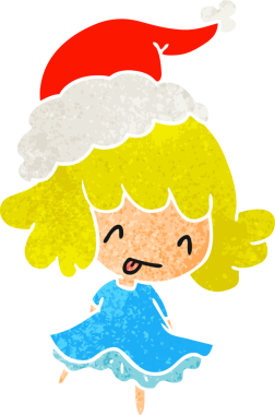 Bir insan tarafından çizilmiş Kawai kızının eski bir Noel karikatürü.