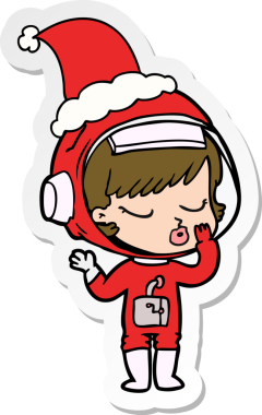 Bir insan tarafından çizilmiş Noel Baba şapkası giyen güzel astronot bir kızın el yazısı.