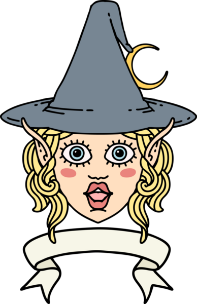 Retro Dövme Biçimi Elf karakteri yüzü bir insan tarafından çizilmiş pankartıyla