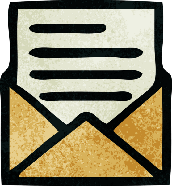 Bir insanın çizdiği mektup ve zarfın retro grunge desen karikatürü.