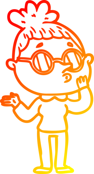 Bir insan tarafından çizilmiş güneş gözlüğü takan çizgi film kadını çizimi.