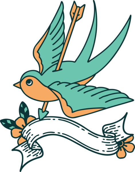 Geleneksel dövme, bir insan tarafından çizilmiş bir kırlangıç sancağıyla