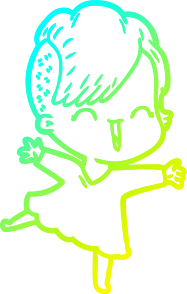 Bir insan tarafından çizilmiş, mutlu bir hipster kız çizgi filmi.