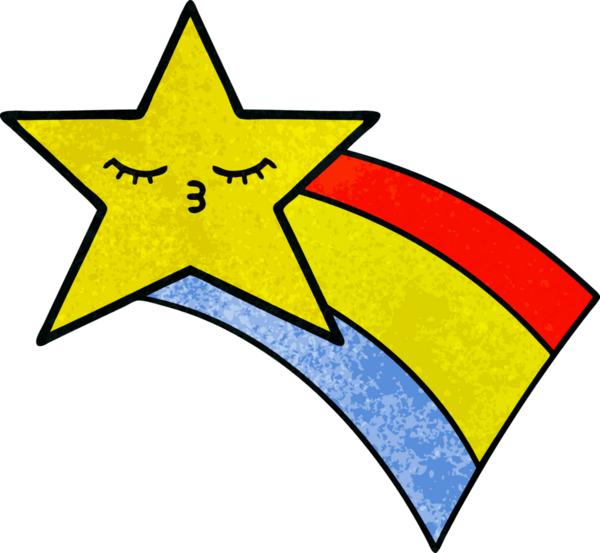 Bir insan tarafından çizilmiş kayan gökkuşağı yıldızının grunge desenli retro çizimi