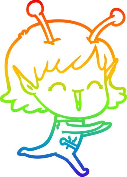 Gökkuşağı gradyan çizgi çizimi bir insan tarafından çizilmiş uzaylı bir kızın gülüşü.