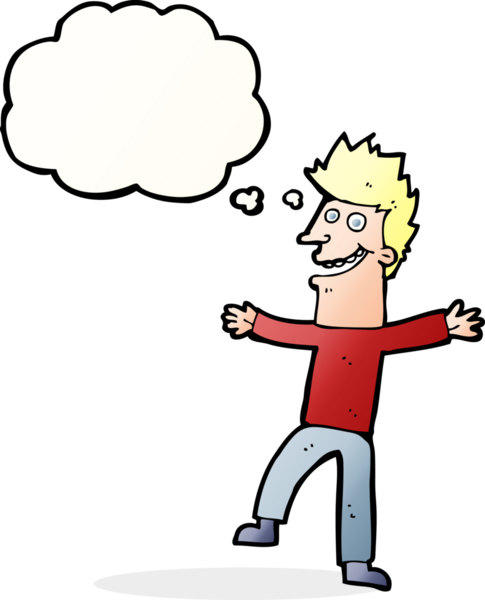 Bir insan tarafından çizilmiş düşünce balonlu mutlu adam çizgi filmi.