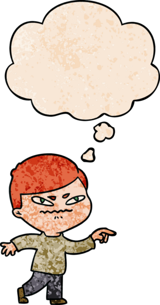 çizgi film kızgın adam bir insan tarafından çizilmiş grunge doku ile düşünce baloncuğu ile işaret