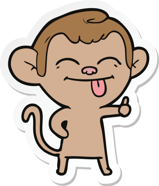 Bir insan tarafından çizilmiş komik bir maymun çıkartması.