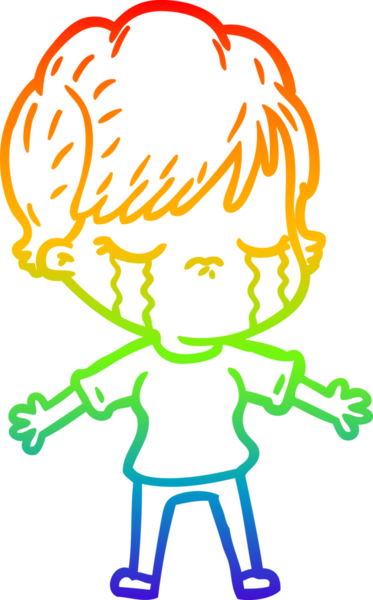 Gökkuşağı gradyan çizimi bir insan tarafından çizilmiş ağlayan bir çizgi kadın çizimi