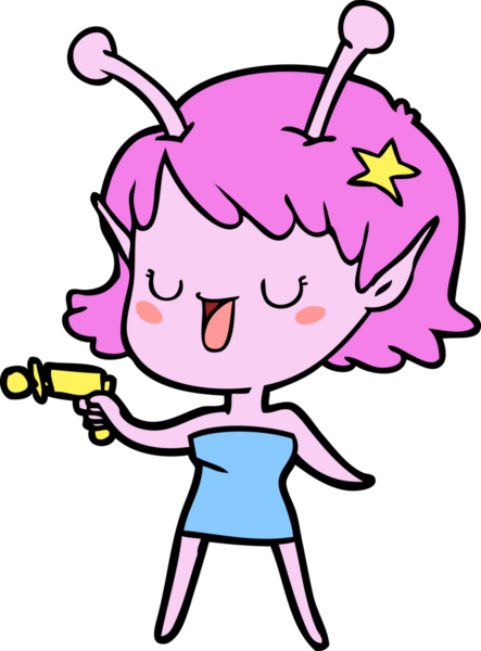 Bir insan tarafından çizilmiş mutlu uzaylı kız çizgi filmi.