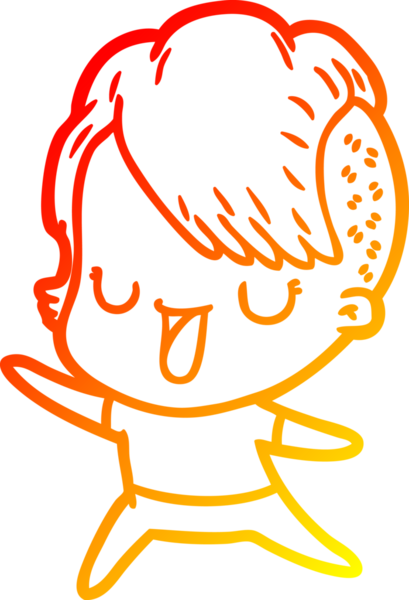 Hipster saç kesimi bir insan tarafından çizilmiş güzel bir çizgi film kızı çizimi.