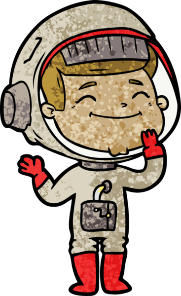 Bir insan tarafından çizilmiş mutlu astronot çizgi filmi.