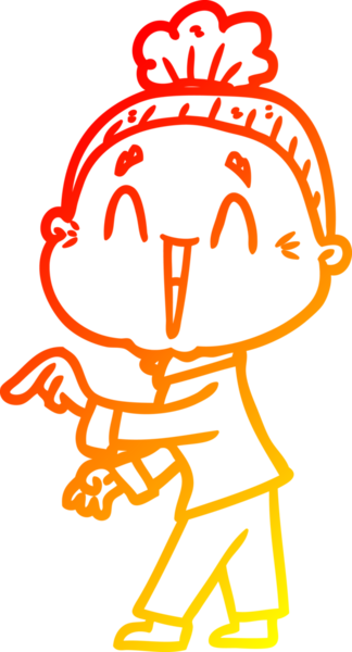 Bir insan tarafından çizilmiş mutlu, yaşlı bir kadının sıcak çizgi çizimi.