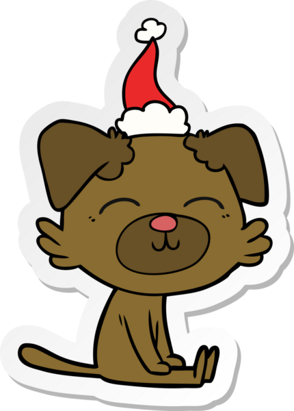 Bir insan tarafından çizilmiş Noel Baba şapkası takan bir köpeğin el yazısı.