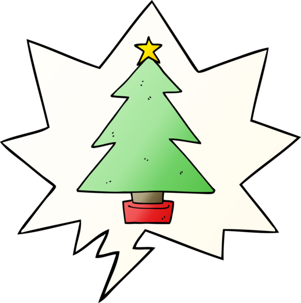 bir insan tarafından çizilmiş, konuşma baloncuklu çizgi film noel ağacı.