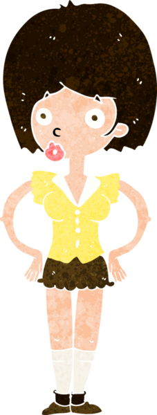 Bir insan tarafından çizilmiş kalçaları olan çizgi film kadını.