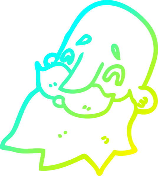 Bir insan tarafından çizilmiş sakallı bir çizgi film karakteri.