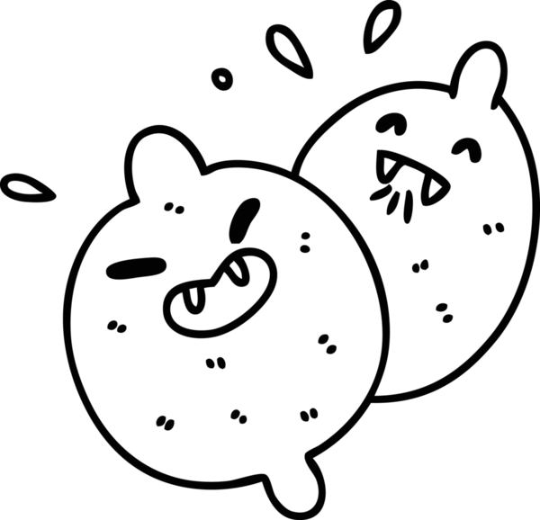 Bir insanın çizdiği en korkunç meyve olan iki vampir limonunun çizgi karalaması.