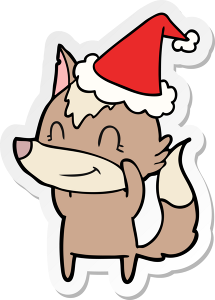 Bir insan tarafından çizilmiş Noel Baba şapkası takan bir kurt resmi.