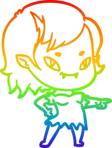 Gökkuşağı gradyan çizgi çizimi. Bir insan tarafından çizilmiş, arkadaş canlısı vampir bir kız.