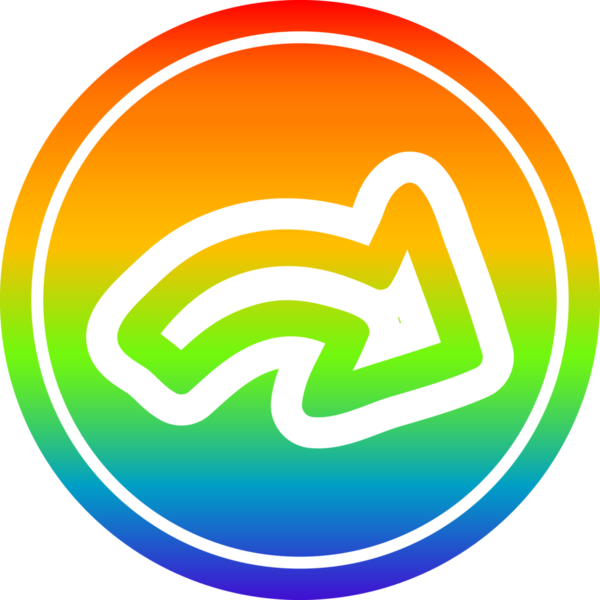 Bir insan tarafından çizilmiş gökkuşağı gradyanı olan ok yönünde dairesel simge