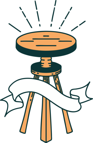 Bir insan tarafından çizilmiş dövmeli tahta tabure.