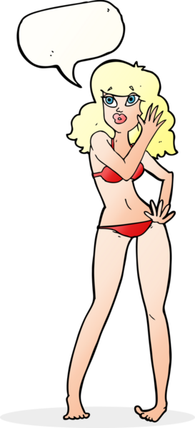 Bir insan tarafından çizilmiş, bikinili güzel bir karikatür.
