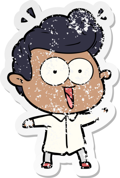 Bir insan tarafından çizilmiş heyecanlı bir karikatür çıkartması.