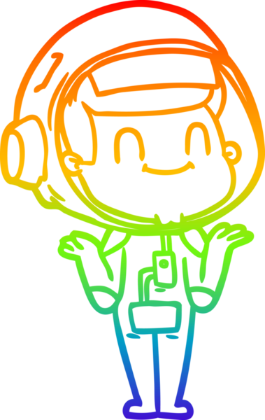 Gökkuşağı gradyan çizgisi çizimi mutlu bir astronot insan tarafından çizilmiş.